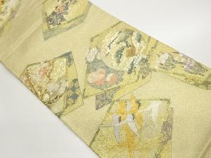 色紙に群鶴・松・花々模様織出し袋帯